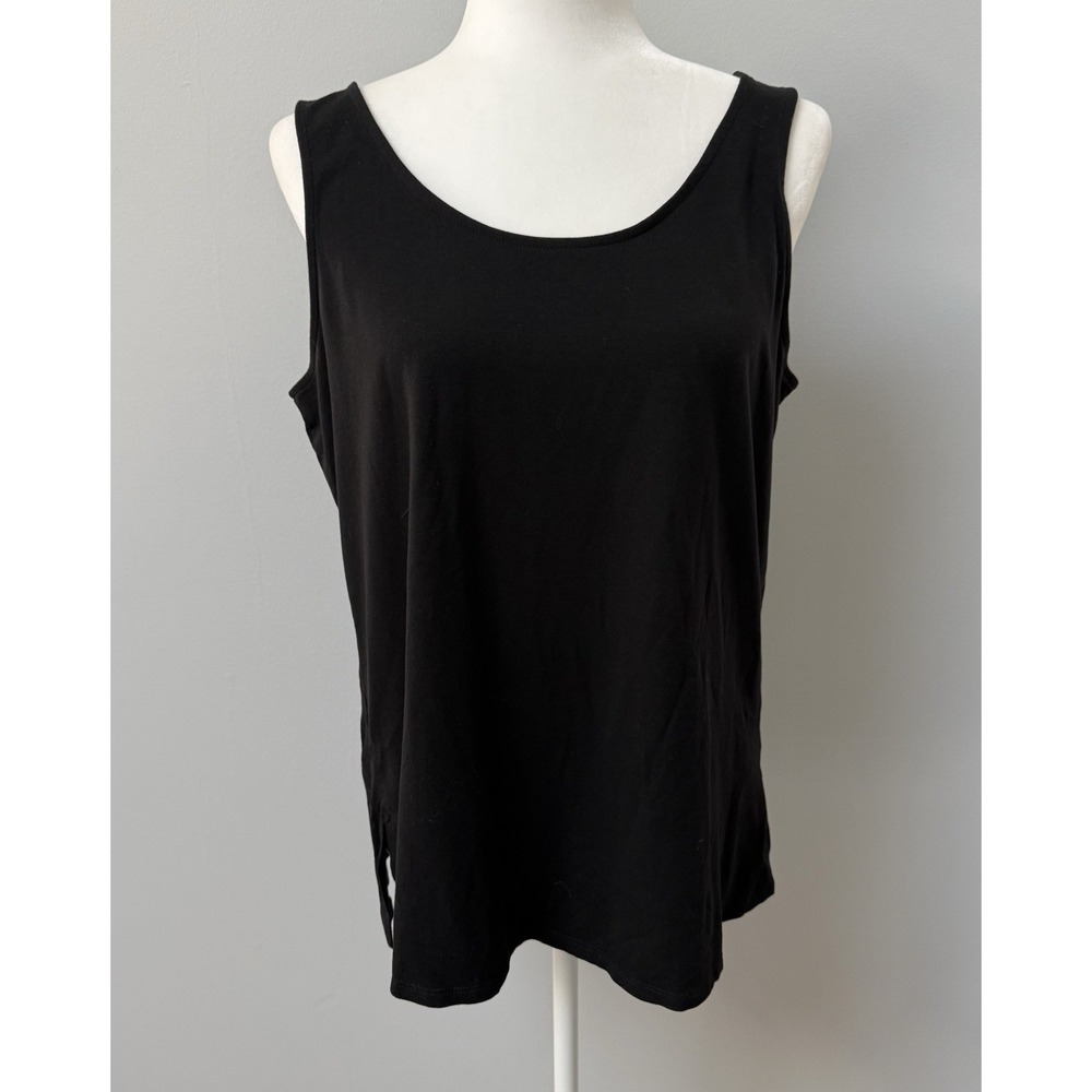 EILEEN FISHER Fine Jersey Scoop Neck Tank Sleeveless Top In Black Size M Medium